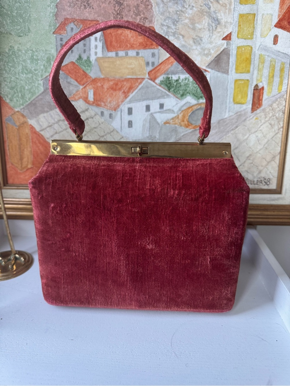 1950s 1960s Jana Velvet Top Handel Handbag Mid Century Mad Man Style